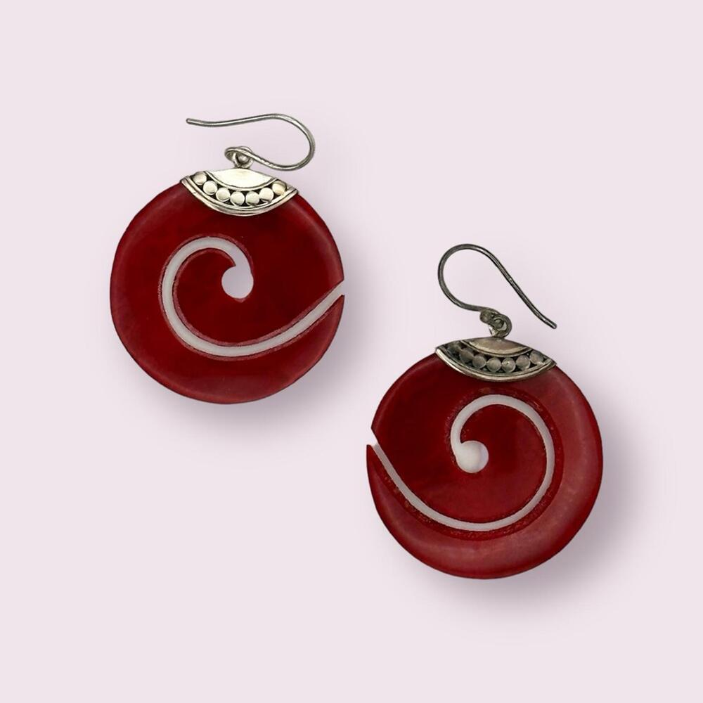 Red Sponge Coral Spiral Hook Earrings